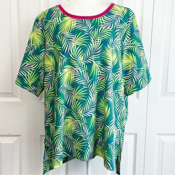 Lands' End Green Tropical Palm Leaf Print Short Sleeve Sun Shirt XL - Picture 1 of 16